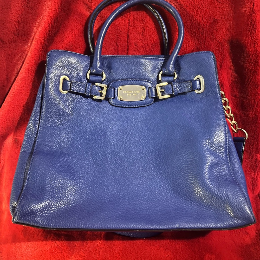 Michael Kors Blue Satchel with Gold Accents